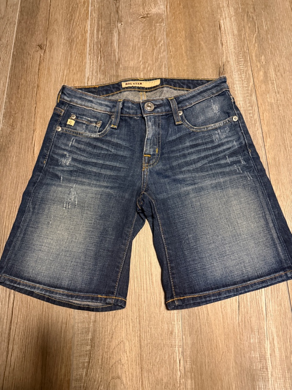 Big Star Denim Shorts in Blue with Yellow Stitching